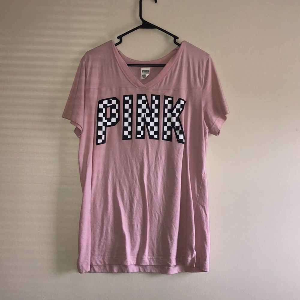 VS PINK V-Neck Campus Tee Checkerboard